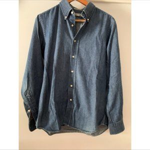 Holland & Sherry Bespoke Denim Blue Men's Button Down Shirt
